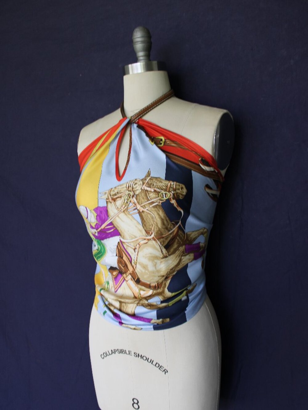 Ralph Lauren equestrian Polo horse halter silk scarf leather tunic dress top XS - Picture 8 of 12